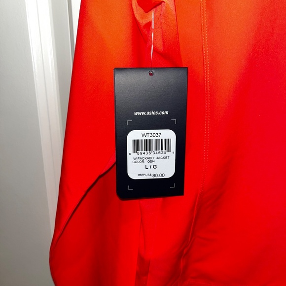 Asics womens running packable jacket size large reflective coral reef color NWT - Picture 3 of 6